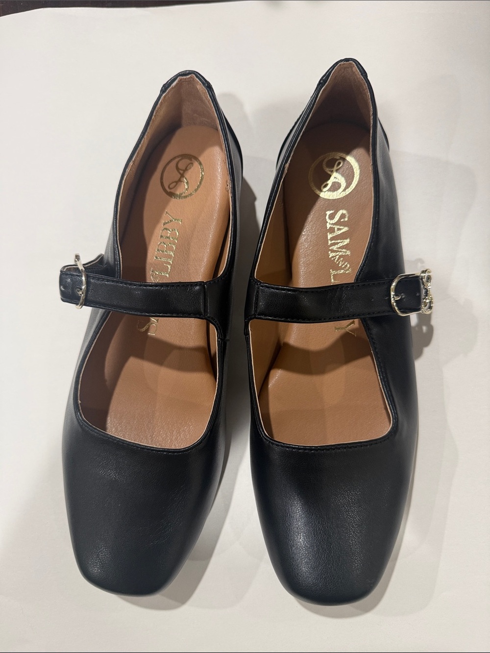Sam & Libby Black Mary Jane Flats with Gold Buckle